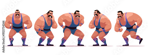 set of wrestling mans body anatomy flat style vector illustration isolated on white background