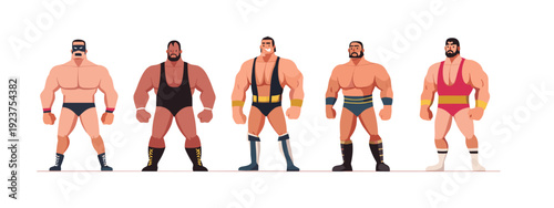 set of wrestling mans body anatomy flat style vector illustration isolated on white background