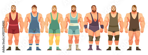 set of wrestling mans body anatomy flat style vector illustration isolated on white background