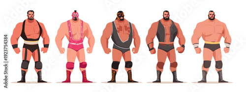 set of wrestling mans body anatomy flat style vector illustration isolated on white background