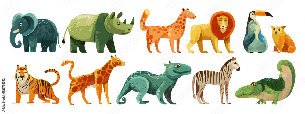 Obraz premium collection of different animals flat style vector illustration isolated on white background