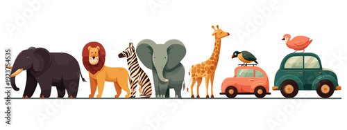 collection of different animals flat style vector illustration isolated on white background