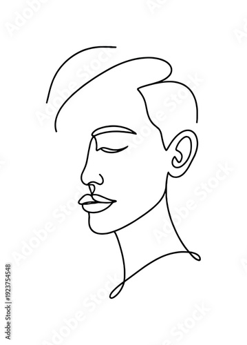 Personal abstract portrait. Minimalistic one-line drawing self portrait capturing