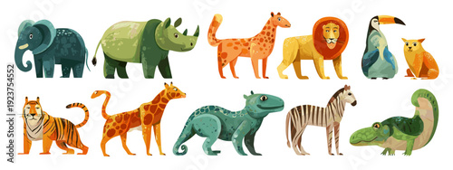 collection of different animals flat style vector illustration isolated on white background