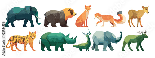 collection of different animals flat style vector illustration isolated on white background