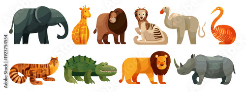 collection of different animals flat style vector illustration isolated on white background