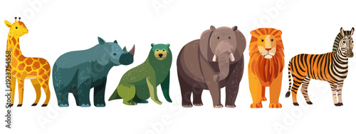 collection of different animals flat style vector illustration isolated on white background