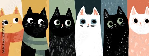 abstract grunge background with place for text and flat style cats 