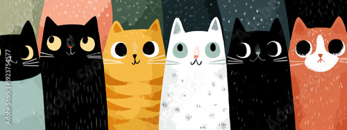 abstract grunge background with place for text and flat style cats 