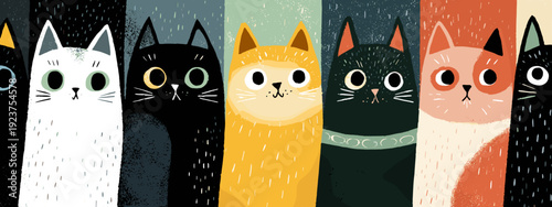 abstract grunge background with place for text and flat style cats 