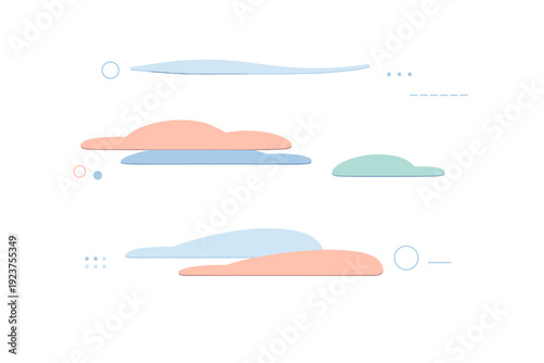 Pastel horizon abstraction. Floating horizontal shapes and subtle curves suggesting distance and atmosphere, without narrative elements.