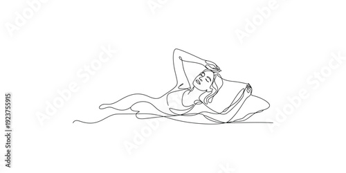 A simple line art illustration of a person relaxing and lounging comfortably on a pillow
