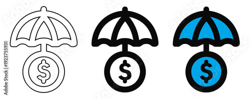 Financial Protection Icon with Umbrella and Dollar Coin for Insurance and Money Security