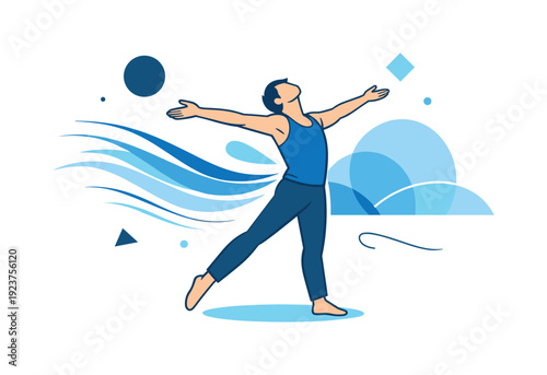 Dance freedom. Dancer finishing a move with open posture, motion lines fading into calm