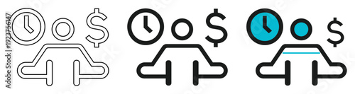 Professional Freelancer and Project Management Icon with Clock, Dollar Sign and Human Figure