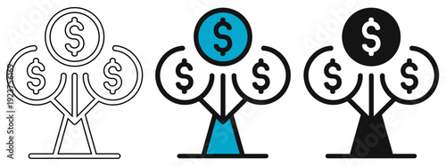Money Growth Tree Icon Set for Finance Investment Savings and Wealth Management Solutions