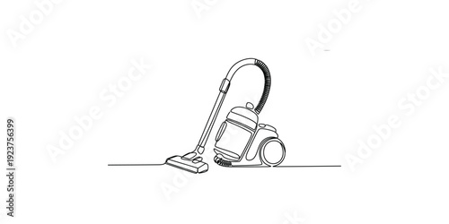 A continuous line drawing illustration of a modern vacuum cleaner on a white background