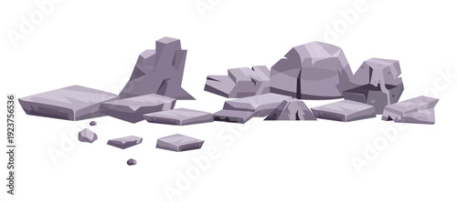 Set of rock stones and boulders in flat style