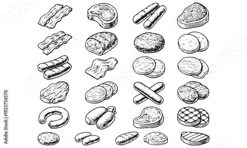 Vintage Meat Cuts Vector Set
