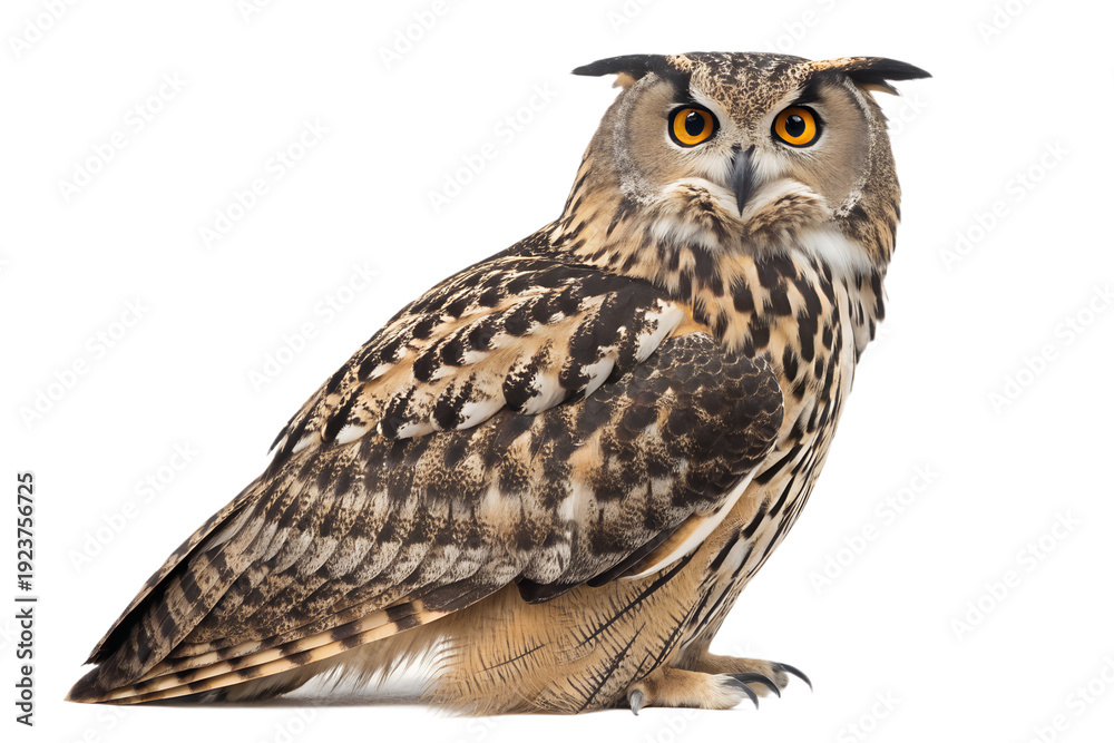 Fototapeta premium Realistic Owl Facing Forward Isolated PNG Transparent Background