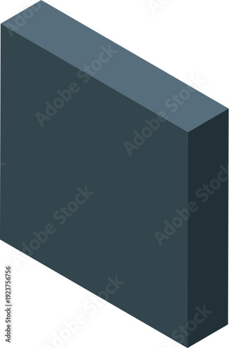 Simple dark gray rectangular cuboid floating in white space, representing an abstract concept