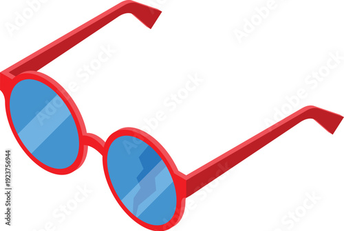 Red sunglasses with blue lenses reflecting sunlight, creating a stylish and protective accessory for sunny days