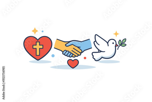 Christian teachings centered on love compassion and kindness guiding everyday behavior. A calm and uplifting visual metaphor with simple symbols expressing