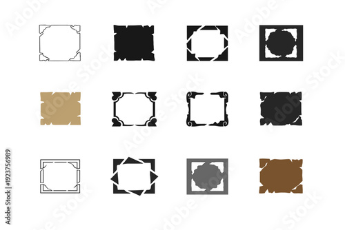 Faded Poster Frame. Icon set. Set Logo of Faded Poster Frame: vintage paper border. harmonious logo variations of the same emblematic