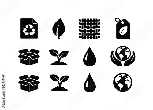 Ecology Inspired Design. Filled icon set of Ecology Inspired Design: recycled paper texture,