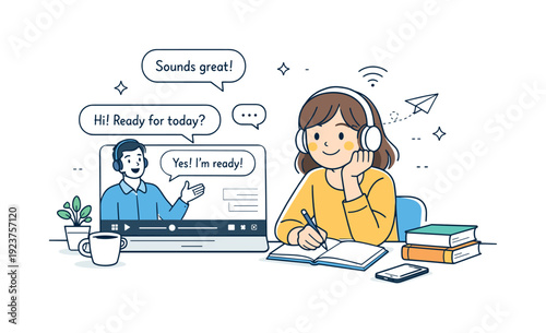 Online learning with video call and student taking notes