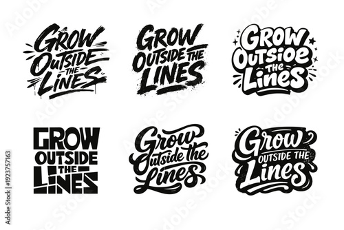 Grow Outside the Lines. Set lettering. harmonious lettering variations of the same emblematic concept, each with different artistic interpretation (Dynamic