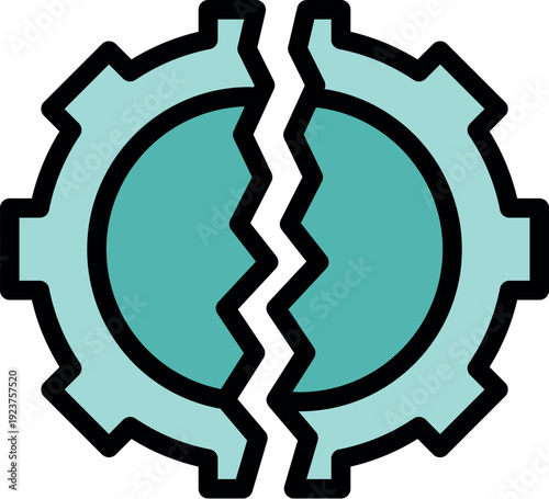 Broken gear wheel representing business failure, technical issue, system error, and malfunctioning process