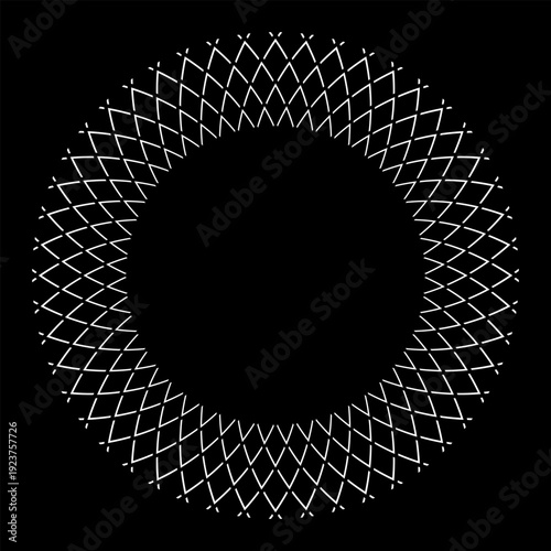 Radial Geometric Circle Pattern for Decorative Round Frame on Black Background.