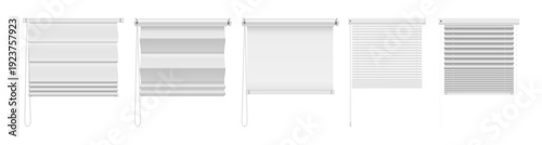 Horizontal blinds with parallel slats covering glass frame. Vector realistic window covering. Venetian louvers set for providing privacy and light control. Household fixture for residential and office