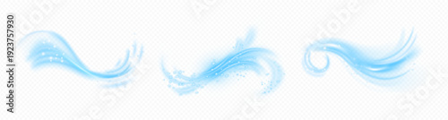 Howling and blowing wind set. Vector isolated swirls with shimmering particles, realistic cold breeze or hurricane. Weather conditions, swirling air current, gale or storm beginning flow