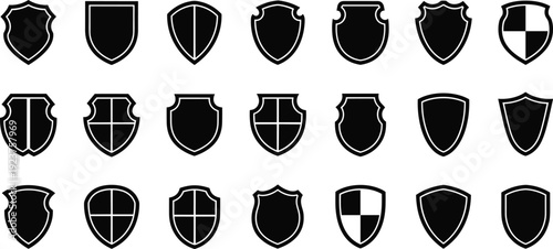 Vector illustration set of shield icons with unique shapes, patterns, divisions, security emblem design decorative motifs