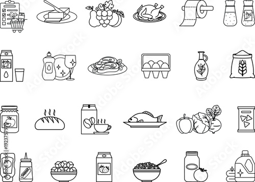 Collection of grocery and food in outline style grocery list 1