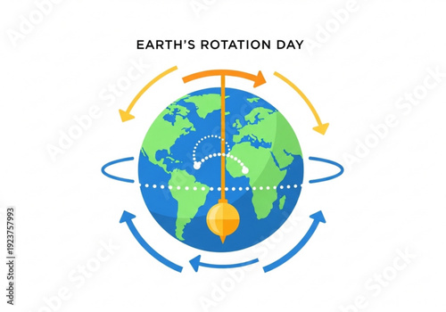 Earth illustration with rotation arrows and pendulum for Earth’s Rotation Day  