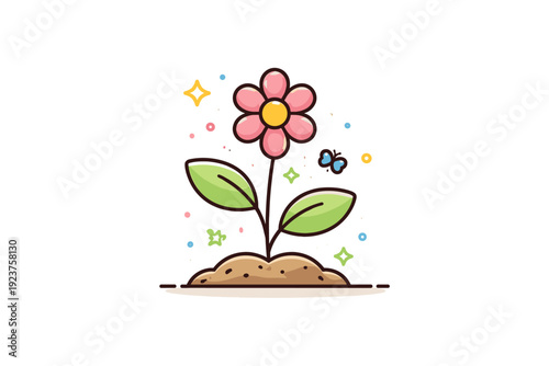Spring flowers blooming a cheerful floral sprout emerging from the ground with gentle curves and soft motion, conveying new beginnings and positive seasonal