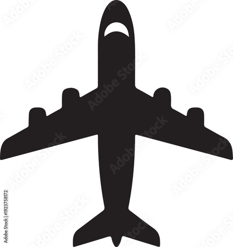 Modern commercial airplane silhouette viewed from above with transparent background ideal for travel and aviation design projects