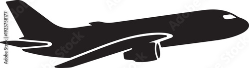 Modern commercial airplane silhouette graphic isolated on clear background ideal for travel and transportation design projects