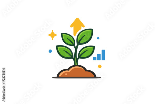 Spring success concept a growing plant reaching upward with fresh leaves and light decorative accents, expressing progress, achievement, and positive momentum.