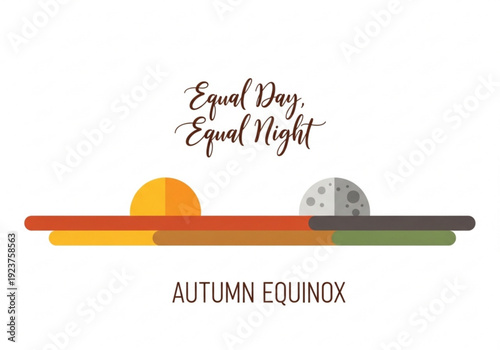 Autumn equinox illustration with sun and moon on white background  