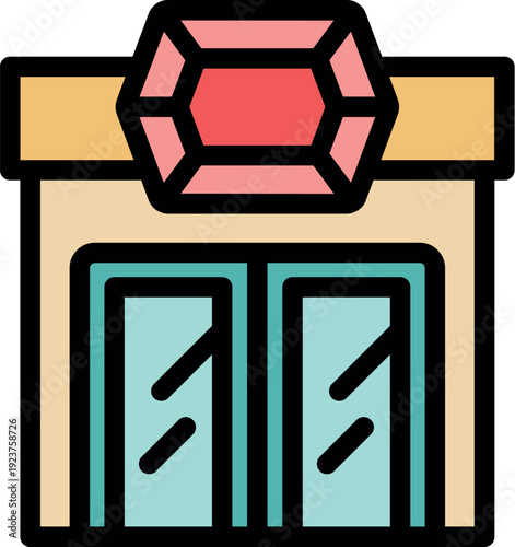 Jewelry store facade featuring a prominent gemstone sign, symbolizing luxury retail and the allure of precious stones