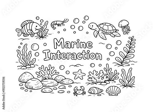 Marine Interaction. Hand-drawn doodle illustration of Marine Interaction. fish nibbling