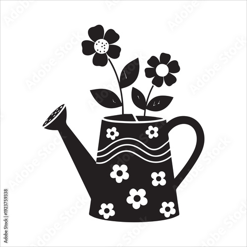 Decorative Watering Can with Blooming Flowers Gardening Illustration