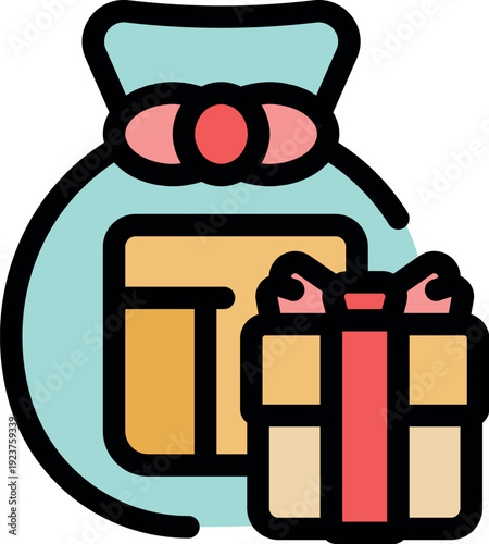 Lucky bag with a gift box symbolizes a lottery or raffle, promising exciting prizes and rewards