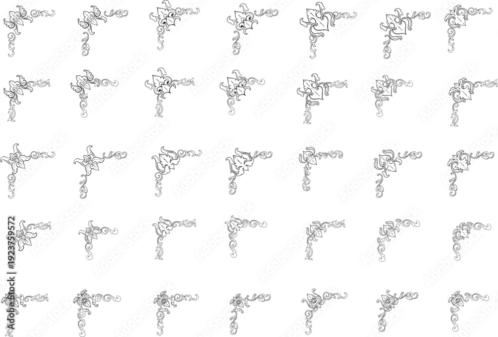 Fototapeta premium Collection of black and white ornate corner flourishes