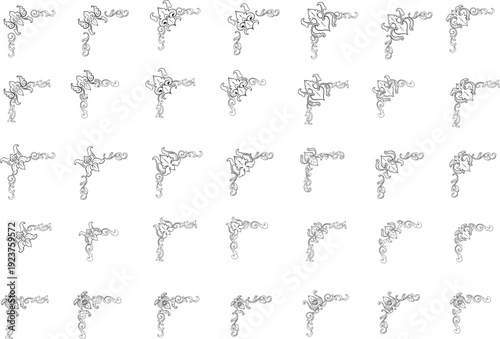 Collection of black and white ornate corner flourishes
