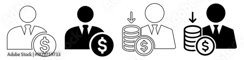 Professional Businessman Icon with Dollar Coins and Savings Arrow for Finance and Investment